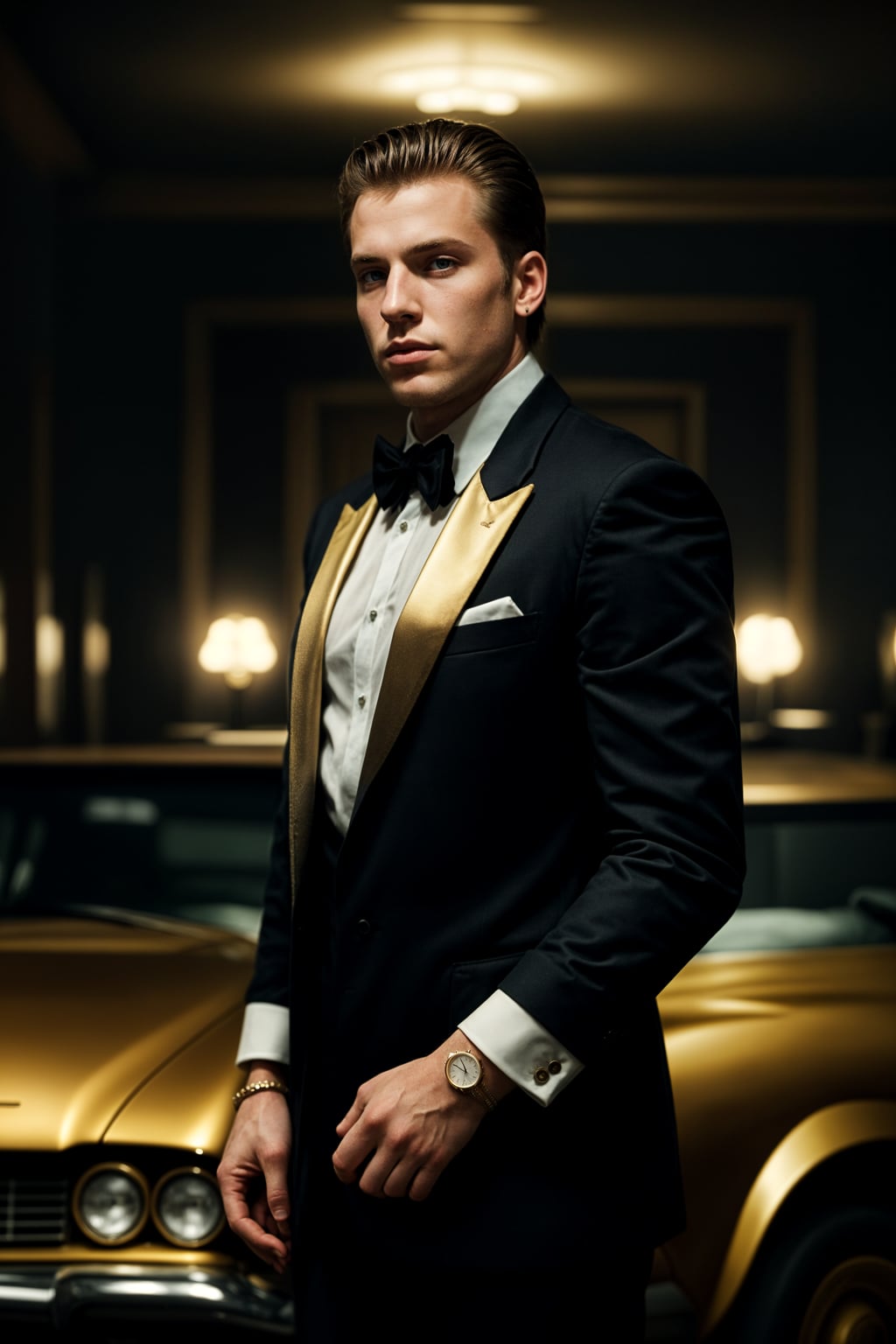 beautiful man as a mobster, mafia, mafia outfit, tailored suits, chunky gold jewelry, mafia aesthetic, flashy, glamorous, luxury, loud, Goodfellas, The Sopranos, Mob Wives, opulence, confidence
