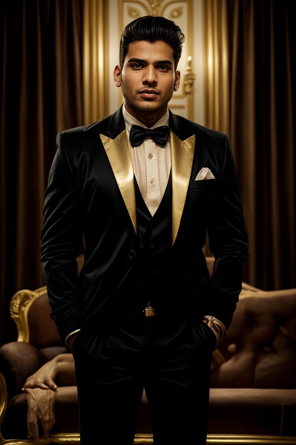 beautiful man as a mobster, mafia, mafia outfit, tailored suits, chunky gold jewelry, mafia aesthetic, flashy, glamorous, luxury, loud, Goodfellas, The Sopranos, Mob Wives, opulence, confidence
