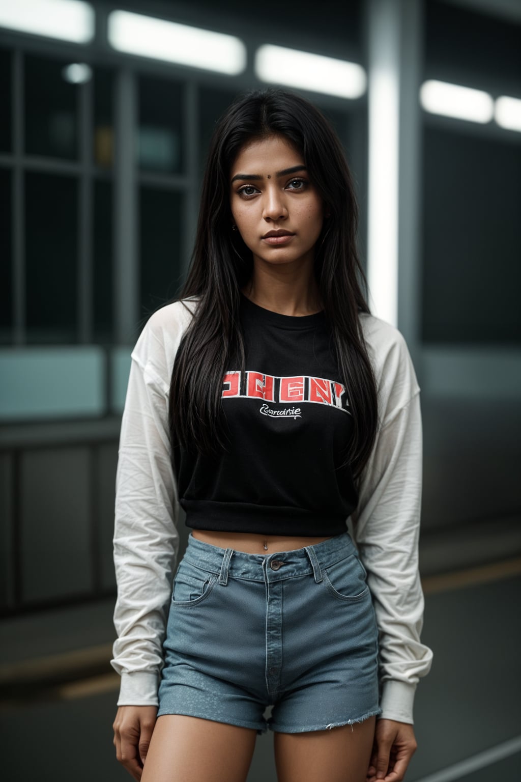 Korean woman (with black hair) (as korean kpop k-pop idol) posing for photo, wearing Korean clothes, Korean fashion, Korean fashion, Korean makeup, (in front of solid background)