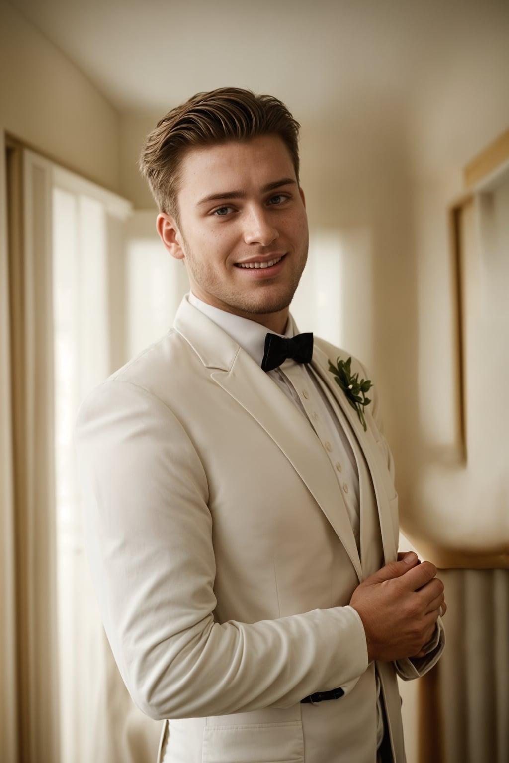 smiling man in wedding photoshoot. bridal style. wedding style. marriage style. wedding  suit.  golden hour