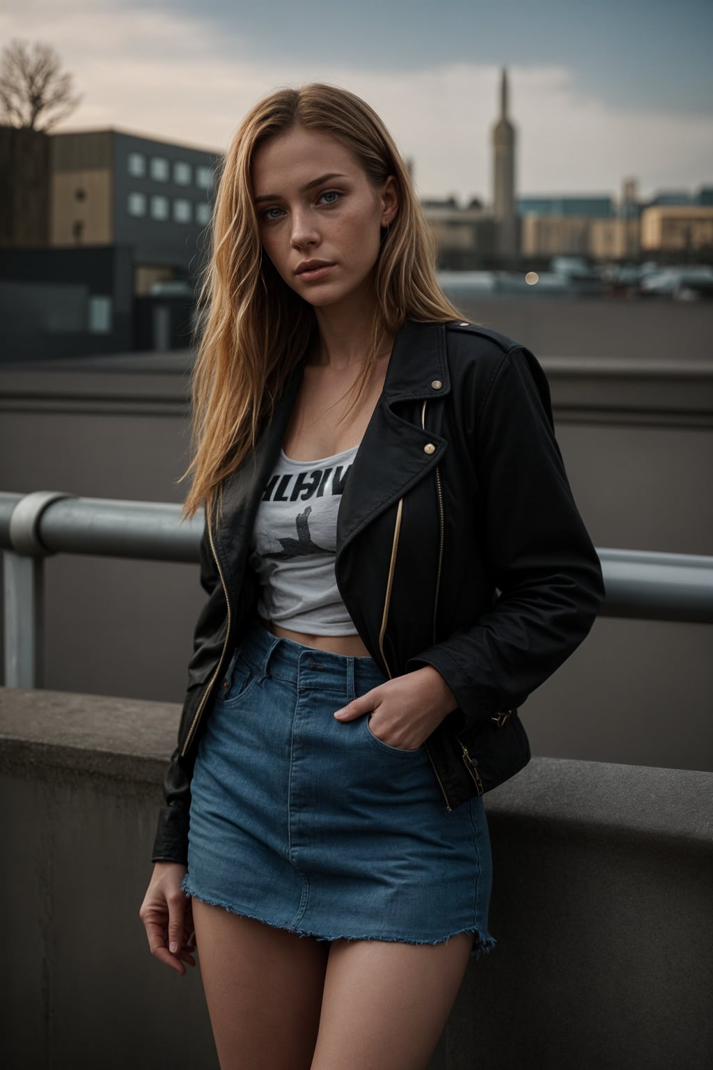 stylish and chic  woman in Berlin wearing a grunge-inspired outfit, Berlin Wall in the background