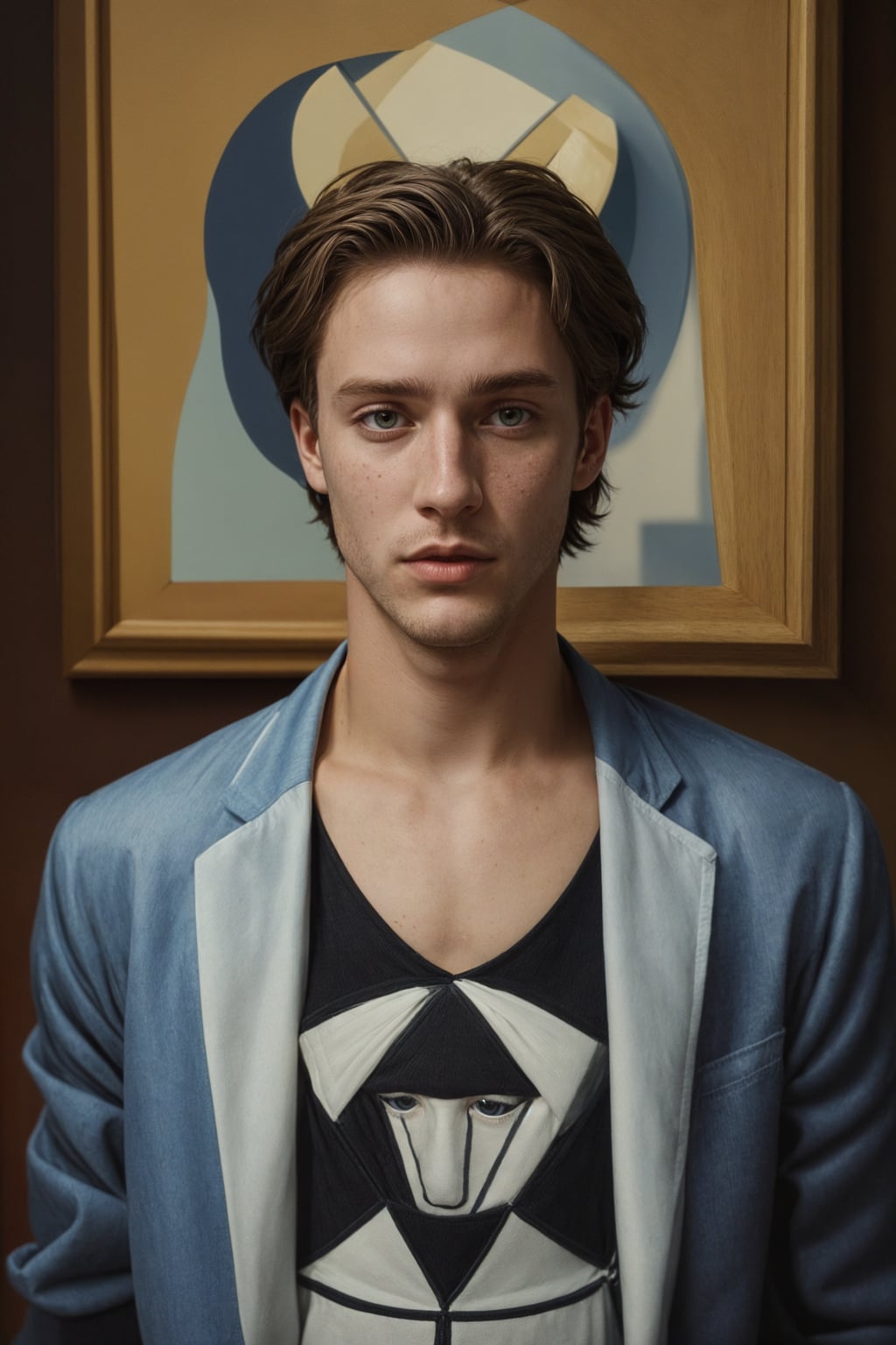 man in style of Picasso, oil on canvas. Cubism style painting. art by Pablo Picasso