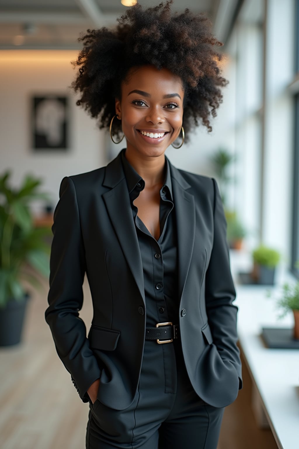 wide LinkedIn profile photo of a professional business woman as a confident professional business woman standing in a modern office. LinkedIn professional profile photo. most popular person on LinkedIn