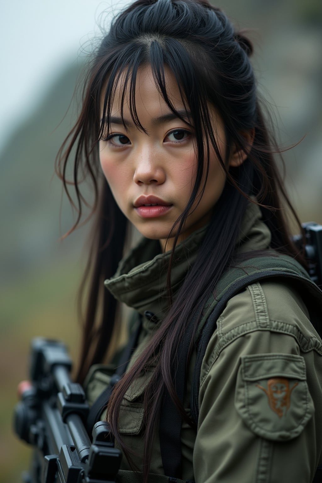woman as a US Navy Seal in firefight. highly detailed