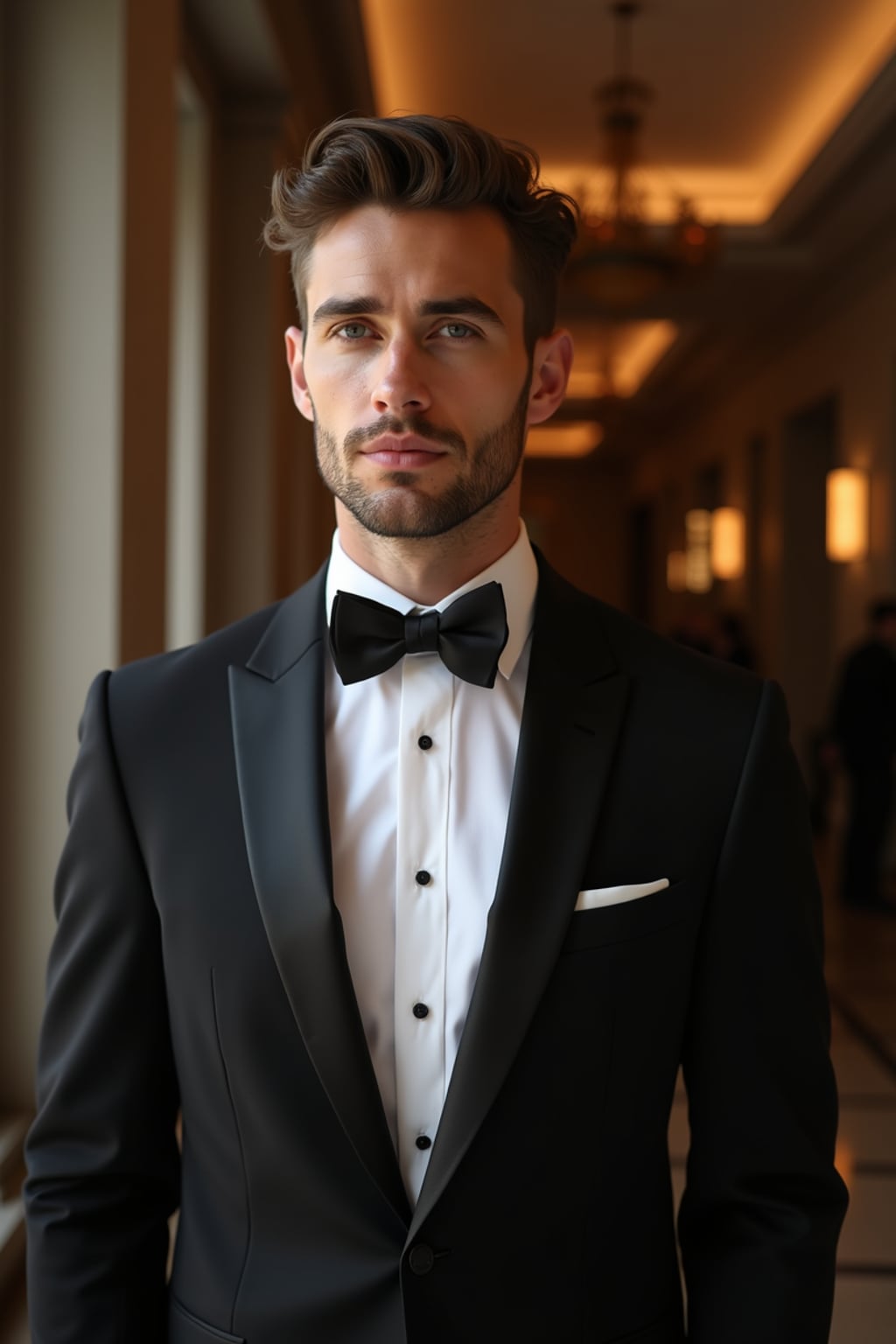 an elegant masculine  man attending a formal event