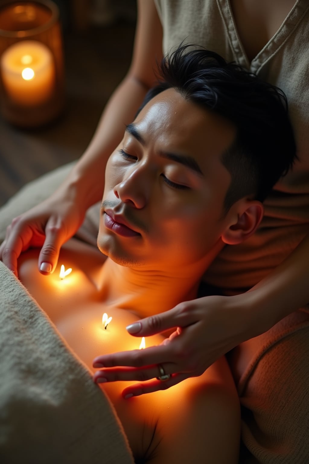 man receiving energy healing in a healing circle