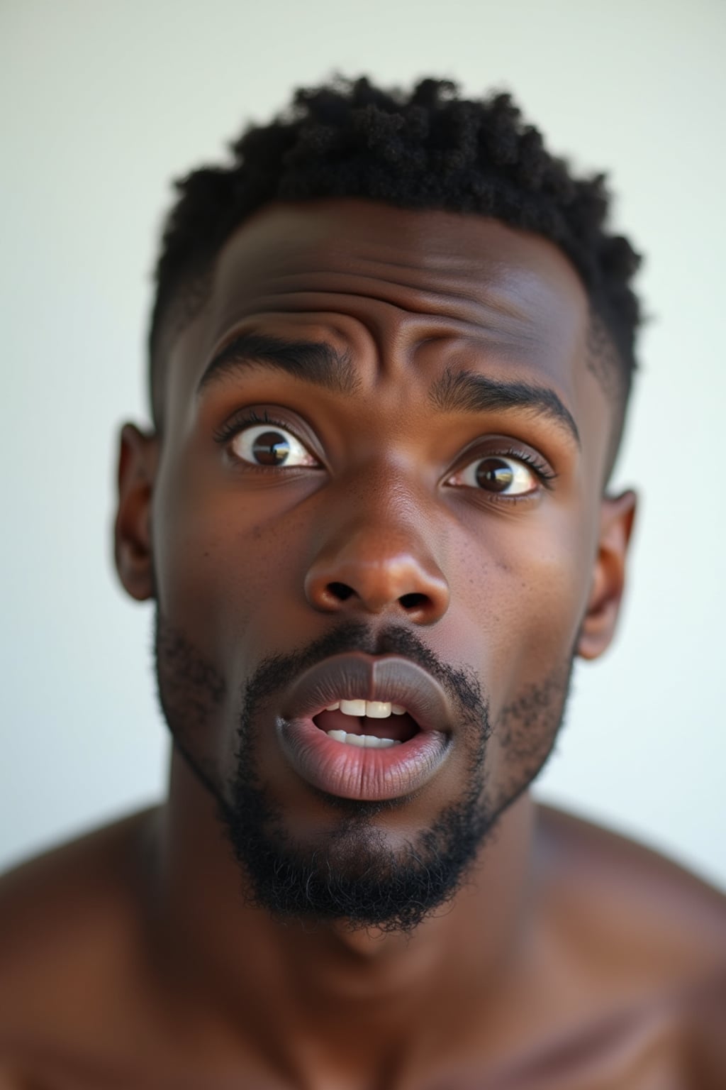 headshot of surprised shocked shock astonished startled stunned surprise man, plain background