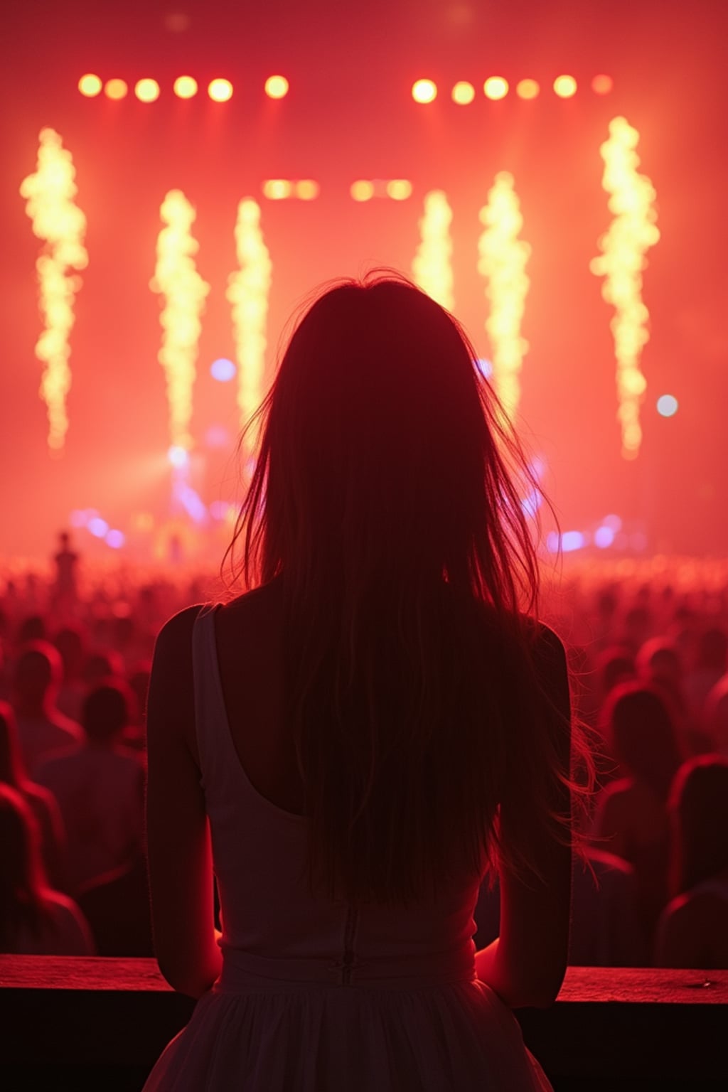 feminine woman enjoying a concert or music festival