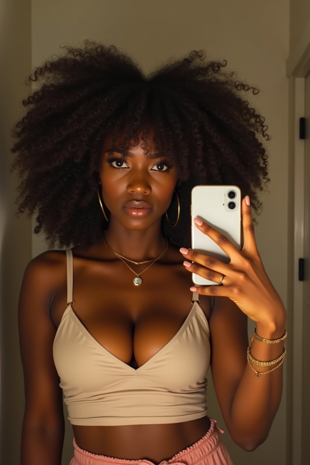 beautiful woman taking a selfie in bathroom mirror
