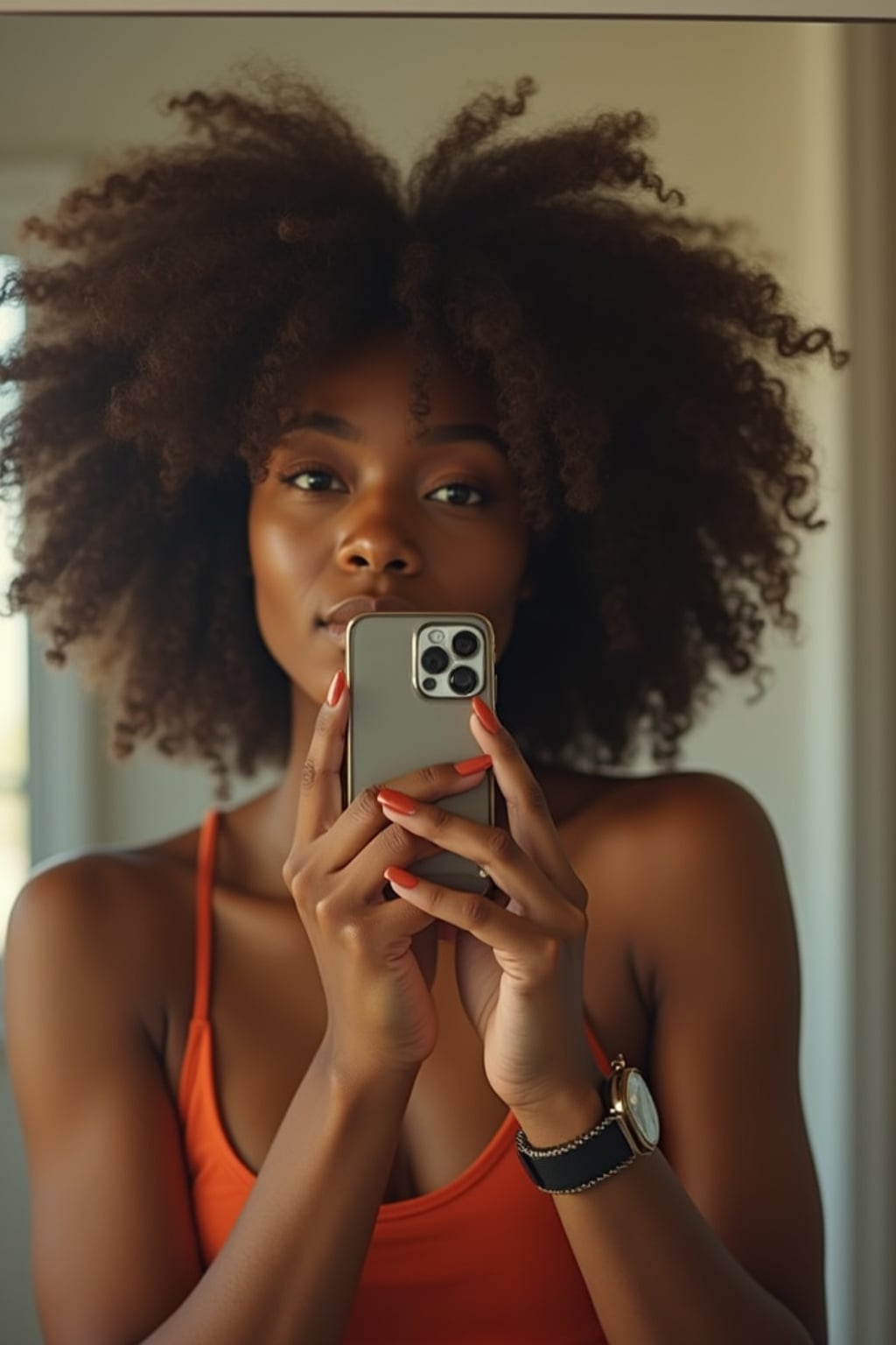 beautiful woman taking a selfie in bathroom mirror