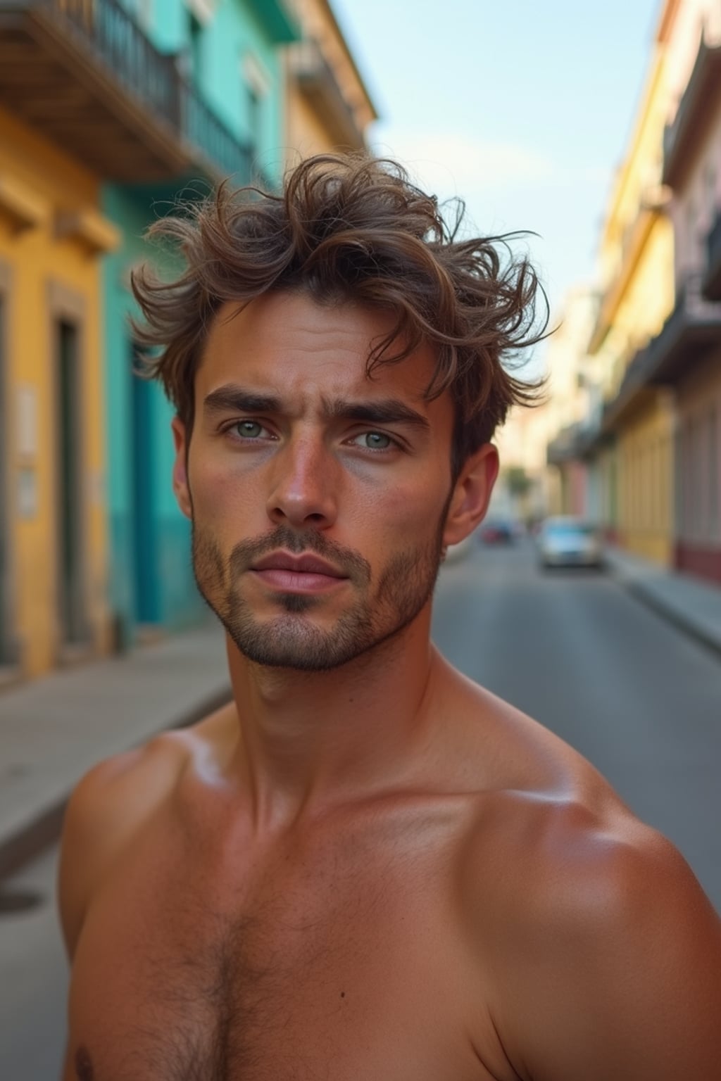 man in Havana with the colorful old town in the background