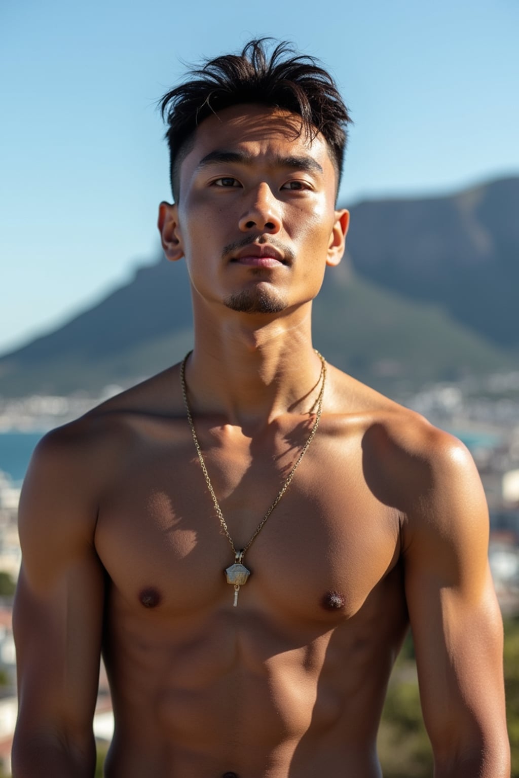 man in Cape Town with the Table Mountain in the background