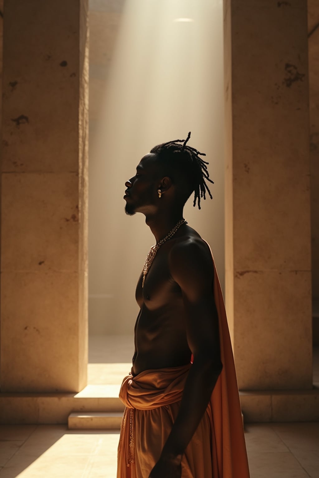 man in a serene temple or sacred space