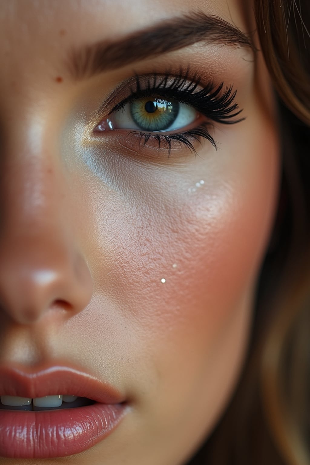 close up of woman with thick eyeliner makeup