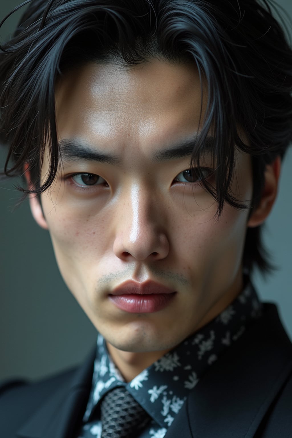 man face, gorgeous dominatrix shot, one face, futuristic fashion