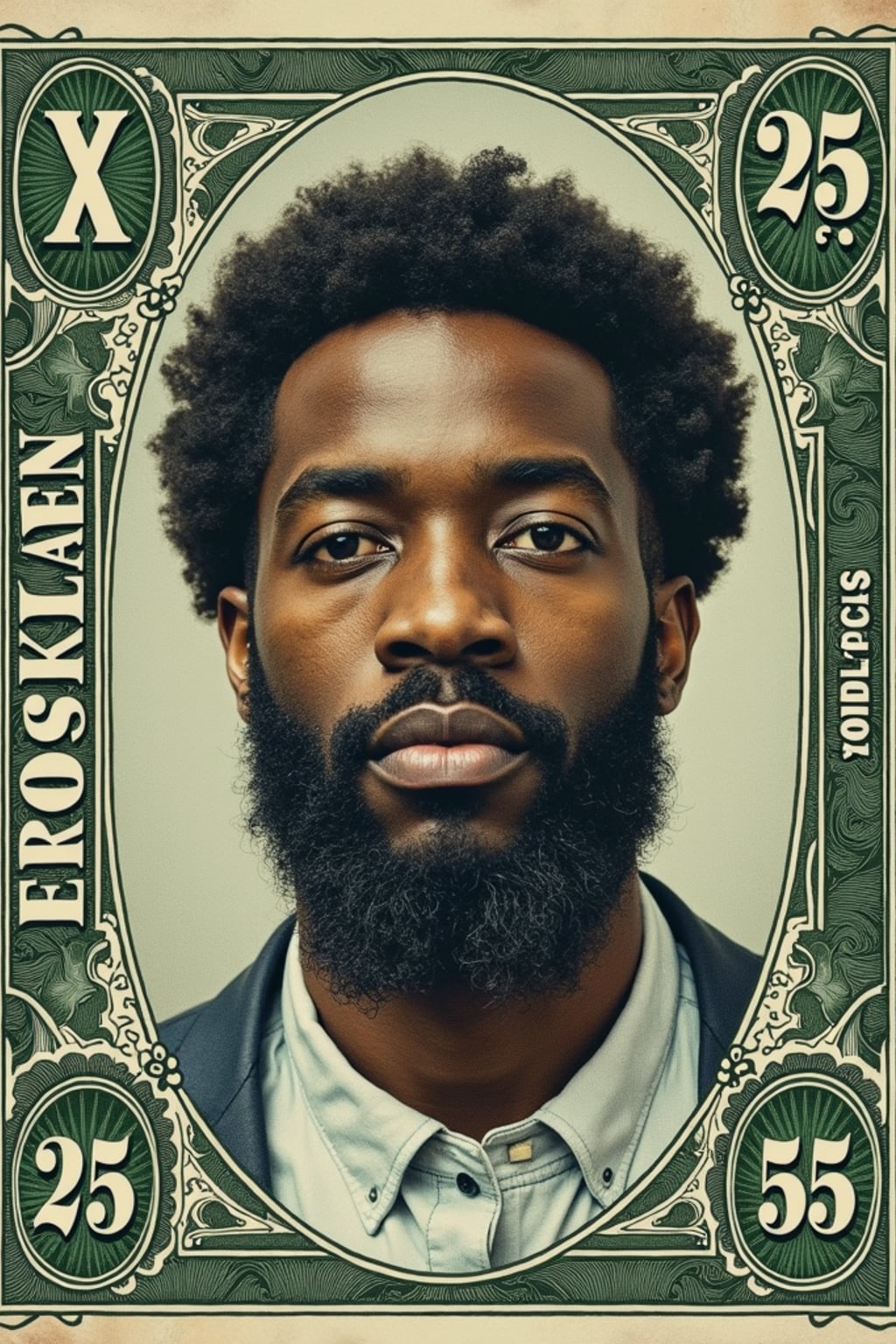 Dollar bill with man face printed in the center