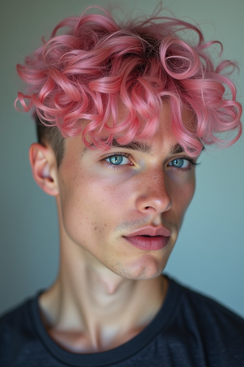 man as a progressive LGBTQ activist feminist with pink or blue hair