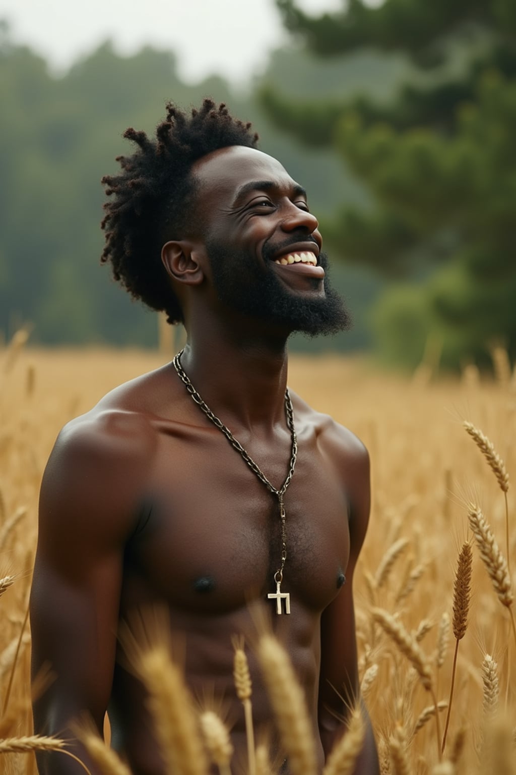 man outside in nature in forest or jungle or a field of wheat enjoying the natural world