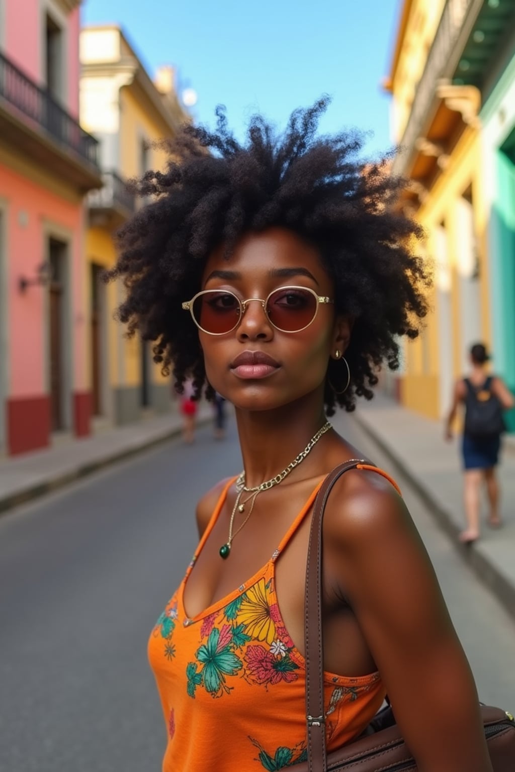 woman as digital nomad in Havana with the colorful old town in the background