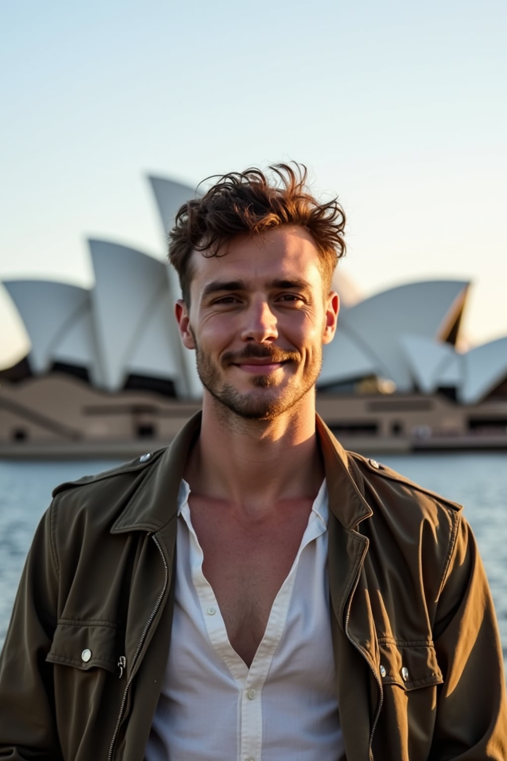 man as digital nomad in Sydney with the Sydney Opera House in the background
