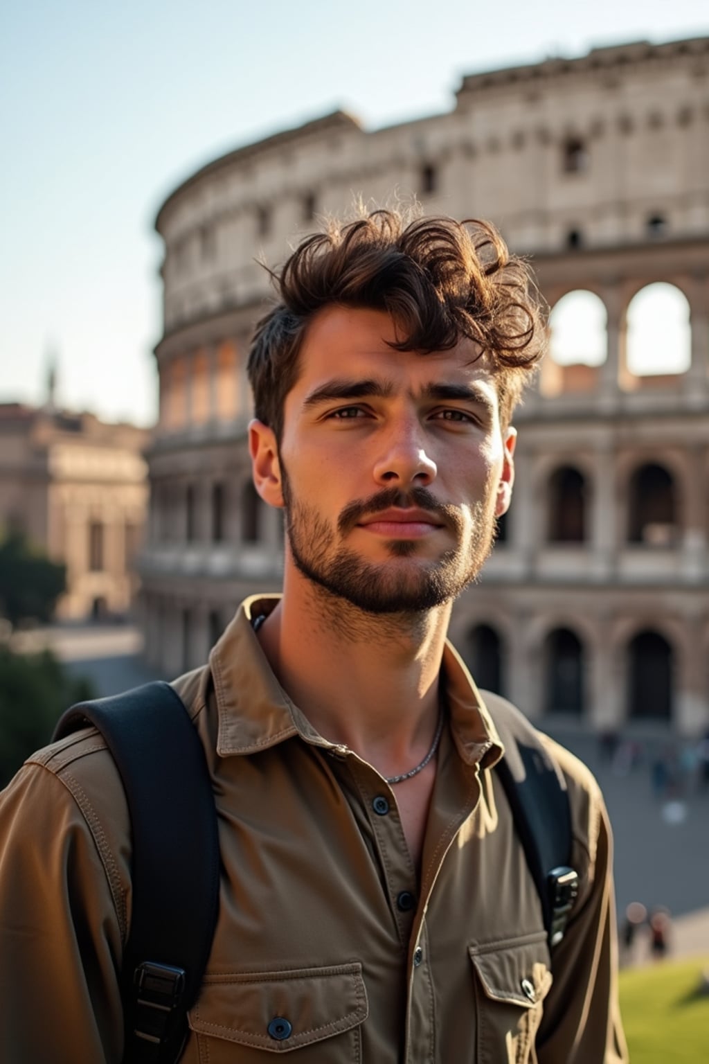 man as digital nomad in Rome with the Colosseum in the background