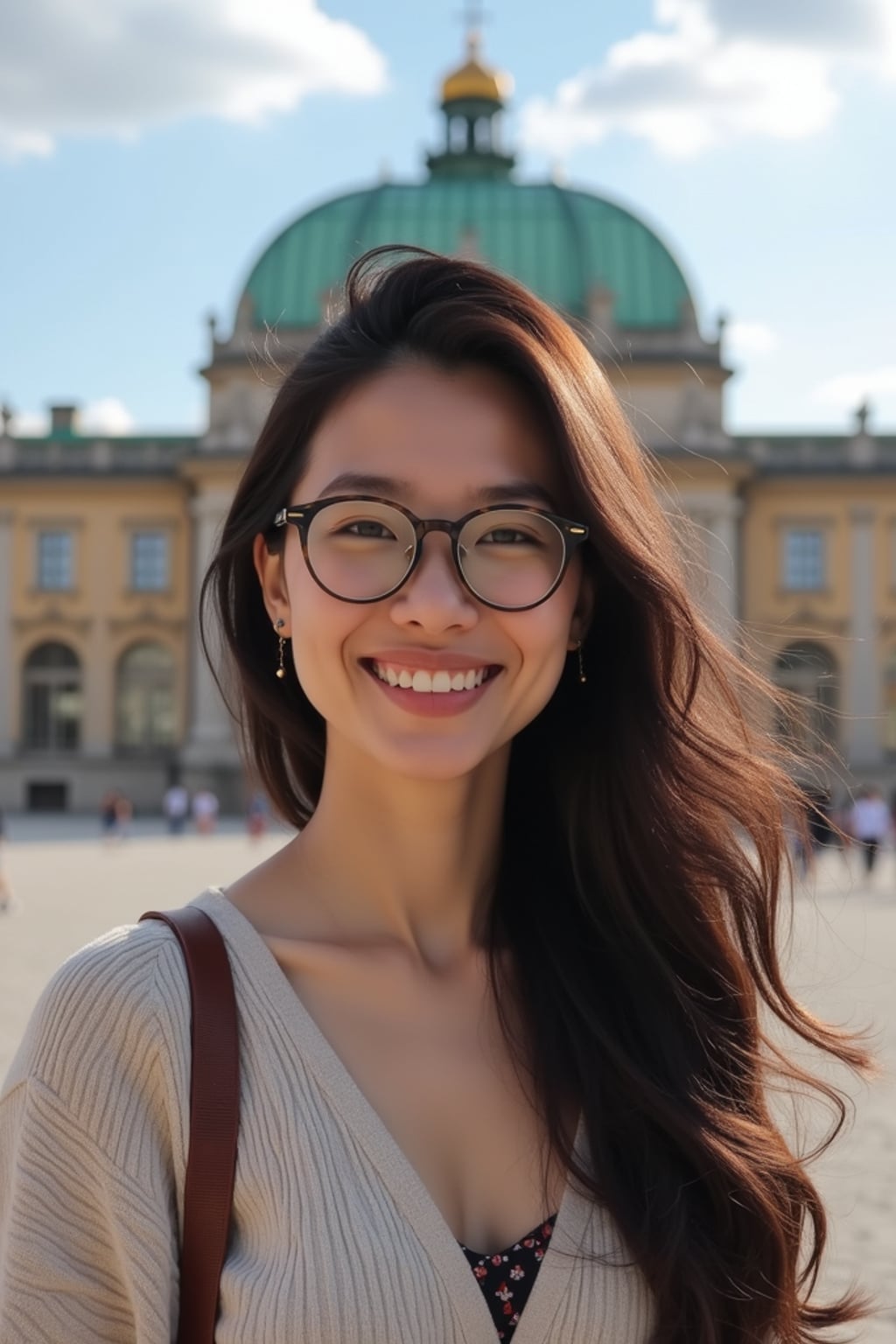woman as digital nomad in Vienna with the Schönbrunn Palace in the background