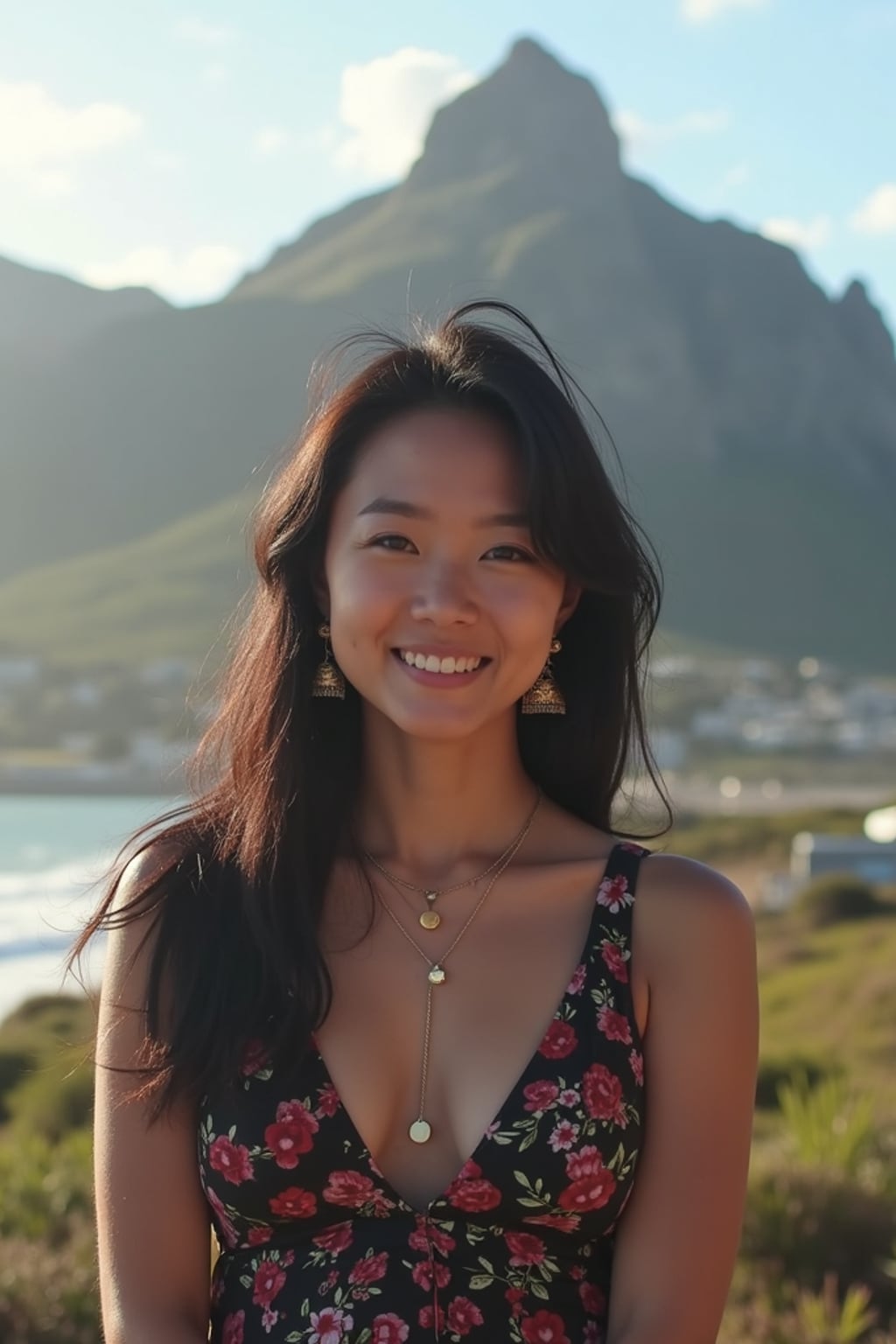woman as digital nomad in Cape Town with the Table Mountain in the background