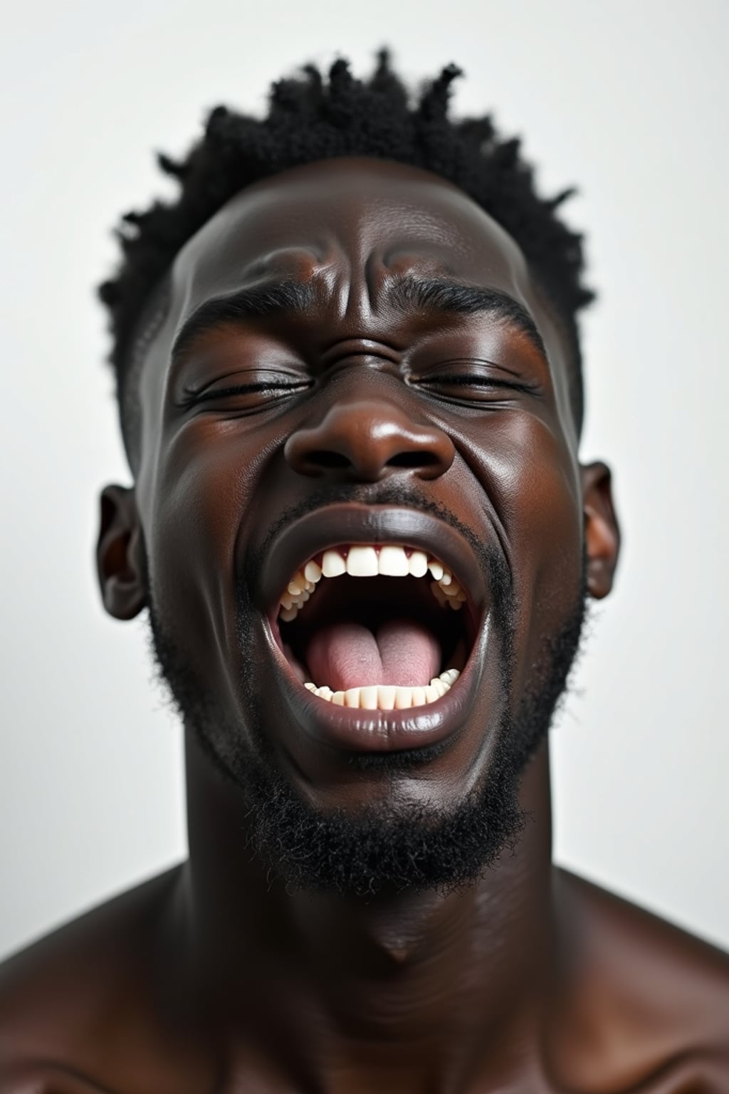 exaggerated crying man, blank background