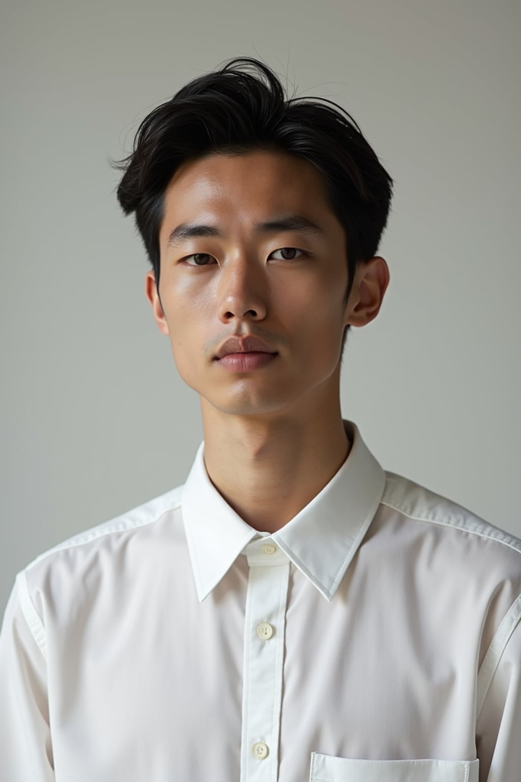 man wearing  white collar shirt in try on fashion shoot for Zara Shein H&M