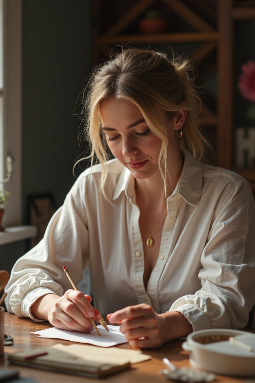 feminine woman engaging in a hobby or craft