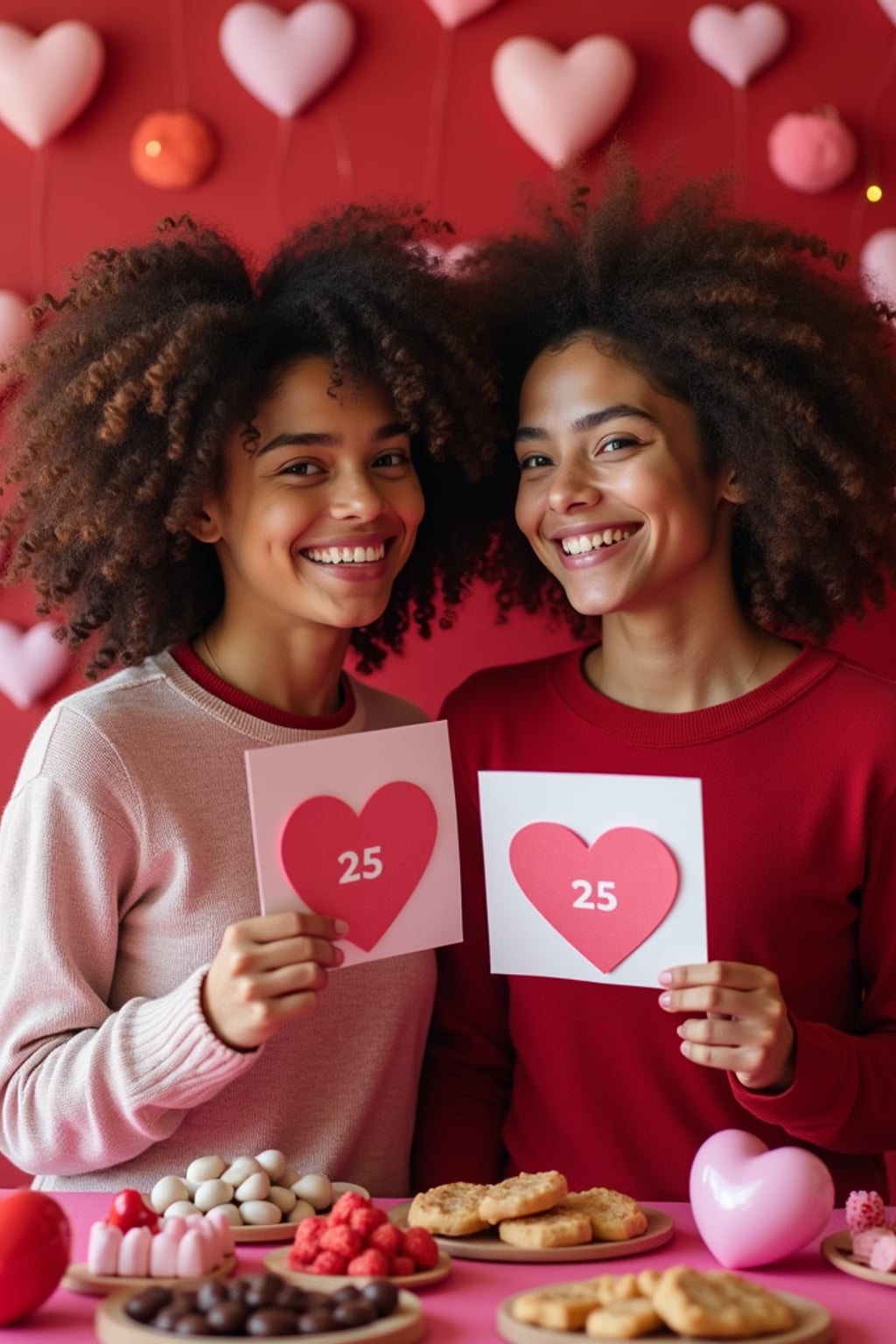 a man holding valentine's cards and heart-shaped treats in a fun, festive valentine's setting.