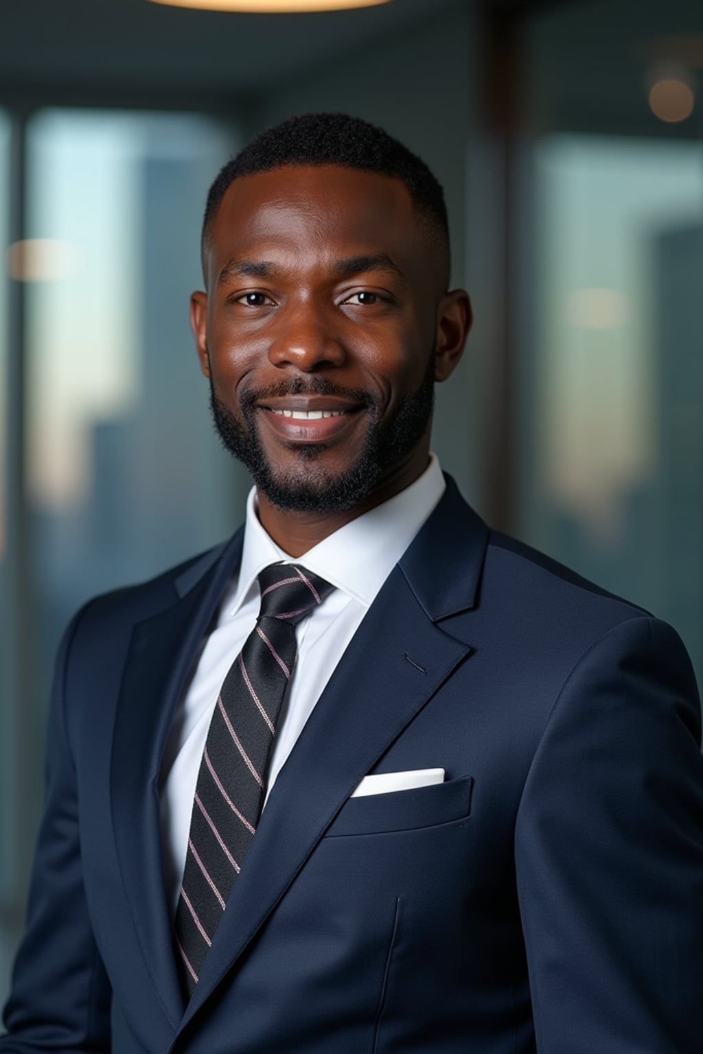 8k professional headshot of man, crisp details, studio backdrop, executive attire, confident posture, neutral expression, high-definition, corporate setting, sharp focus, ambient lighting, business professional, cityscape view
