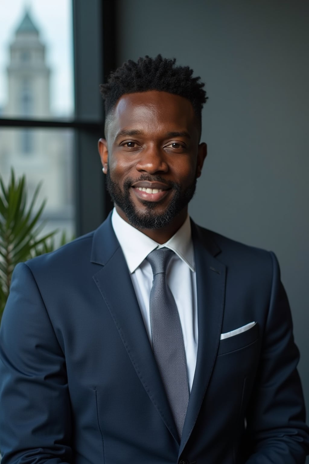 8k professional headshot of man, crisp details, studio backdrop, executive attire, confident posture, neutral expression, high-definition, corporate setting, sharp focus, ambient lighting, business professional, cityscape view
