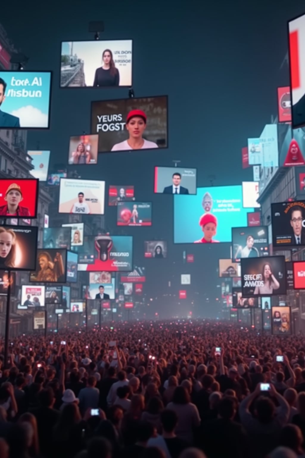 a fast-paced montage of tiktok, twitter, and youtube posts reacting to the anti-ai video protests. screens show influencers, journalists, and politicians debating ai-generated content. the chyron reads: 'social media explodes over ai video controversy.' viral hashtags appear on-screen: #stopaimanipulation, #humancreatorsmatter, #bandeepfakes
