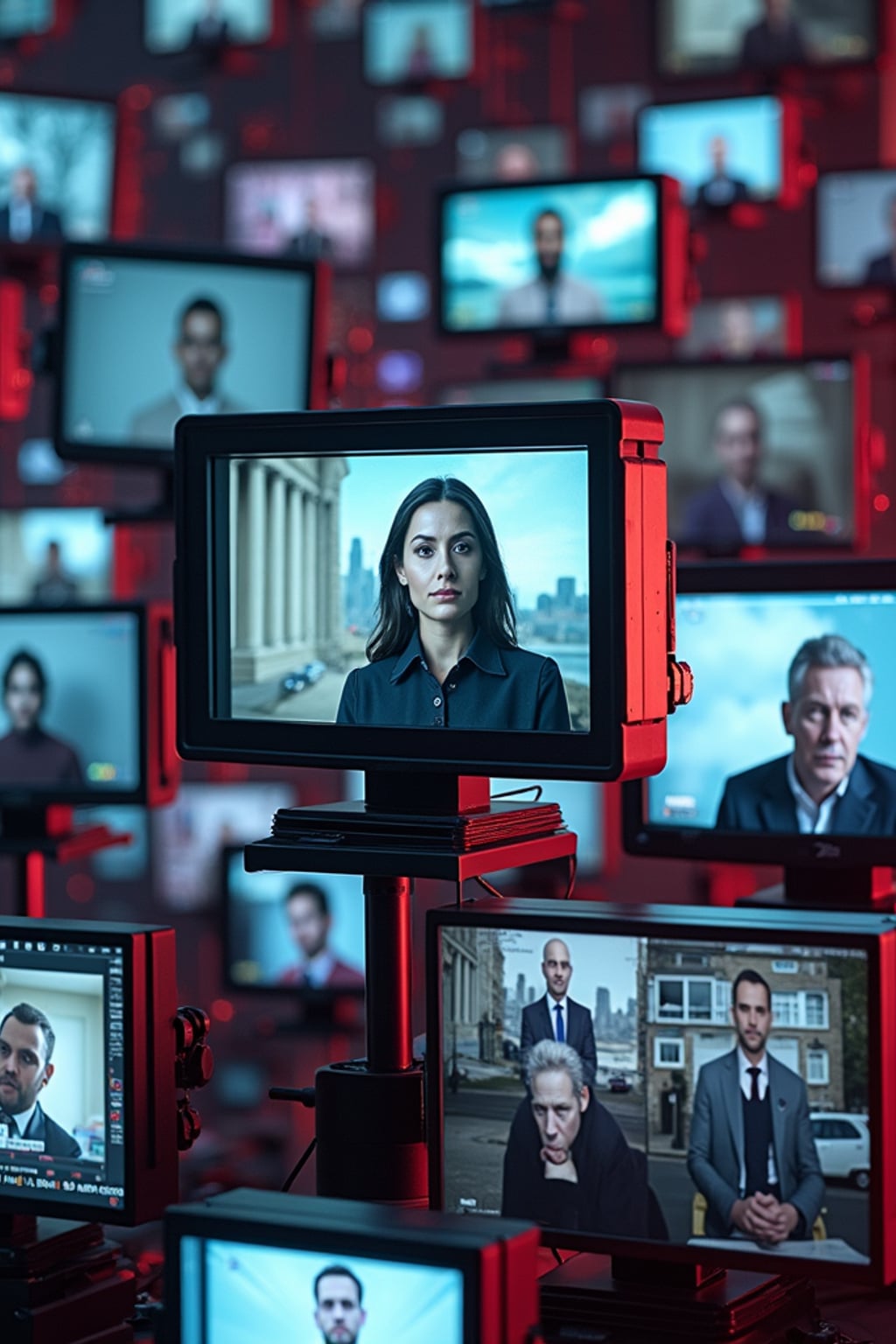a fast-paced montage of tiktok, twitter, and youtube posts reacting to the anti-ai video protests. screens show influencers, journalists, and politicians debating ai-generated content. the chyron reads: 'social media explodes over ai video controversy.' viral hashtags appear on-screen: #stopaimanipulation, #humancreatorsmatter, #bandeepfakes