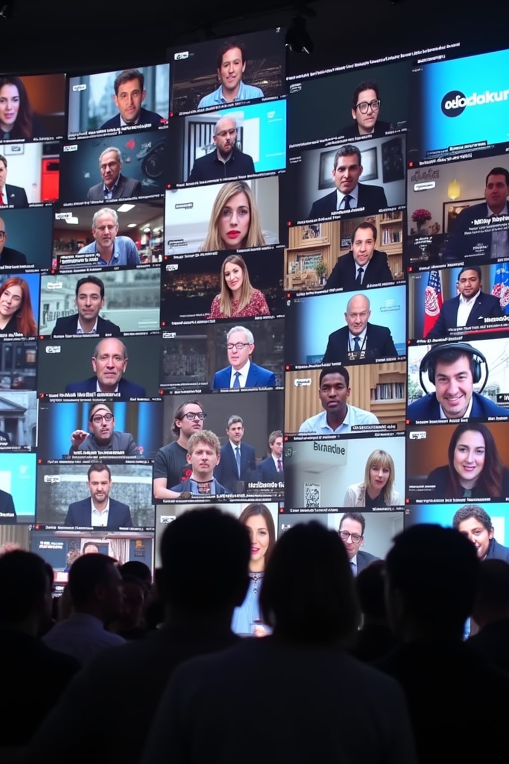 a fast-paced montage of tiktok, twitter, and youtube posts reacting to the anti-ai video protests. screens show influencers, journalists, and politicians debating ai-generated content. the chyron reads: 'social media explodes over ai video controversy.' viral hashtags appear on-screen: #stopaimanipulation, #humancreatorsmatter, #bandeepfakes