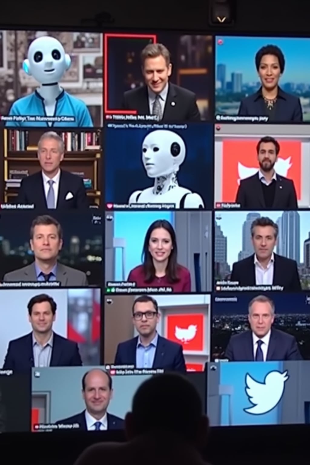 a fast-paced montage of tiktok, twitter, and youtube posts reacting to the anti-ai video protests. screens show influencers, journalists, and politicians debating ai-generated content. the chyron reads: 'social media explodes over ai video controversy.' viral hashtags appear on-screen: #stopaimanipulation, #humancreatorsmatter, #bandeepfakes