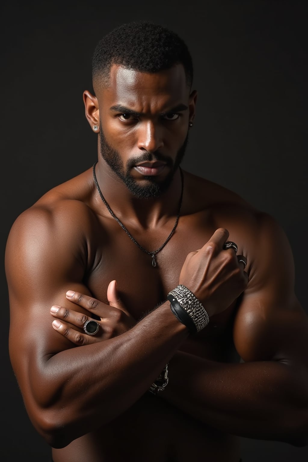 full body photo of Dramatic close-up for a 1990s album cover, intense expression.  Tough rap icon stance, flexing rings.