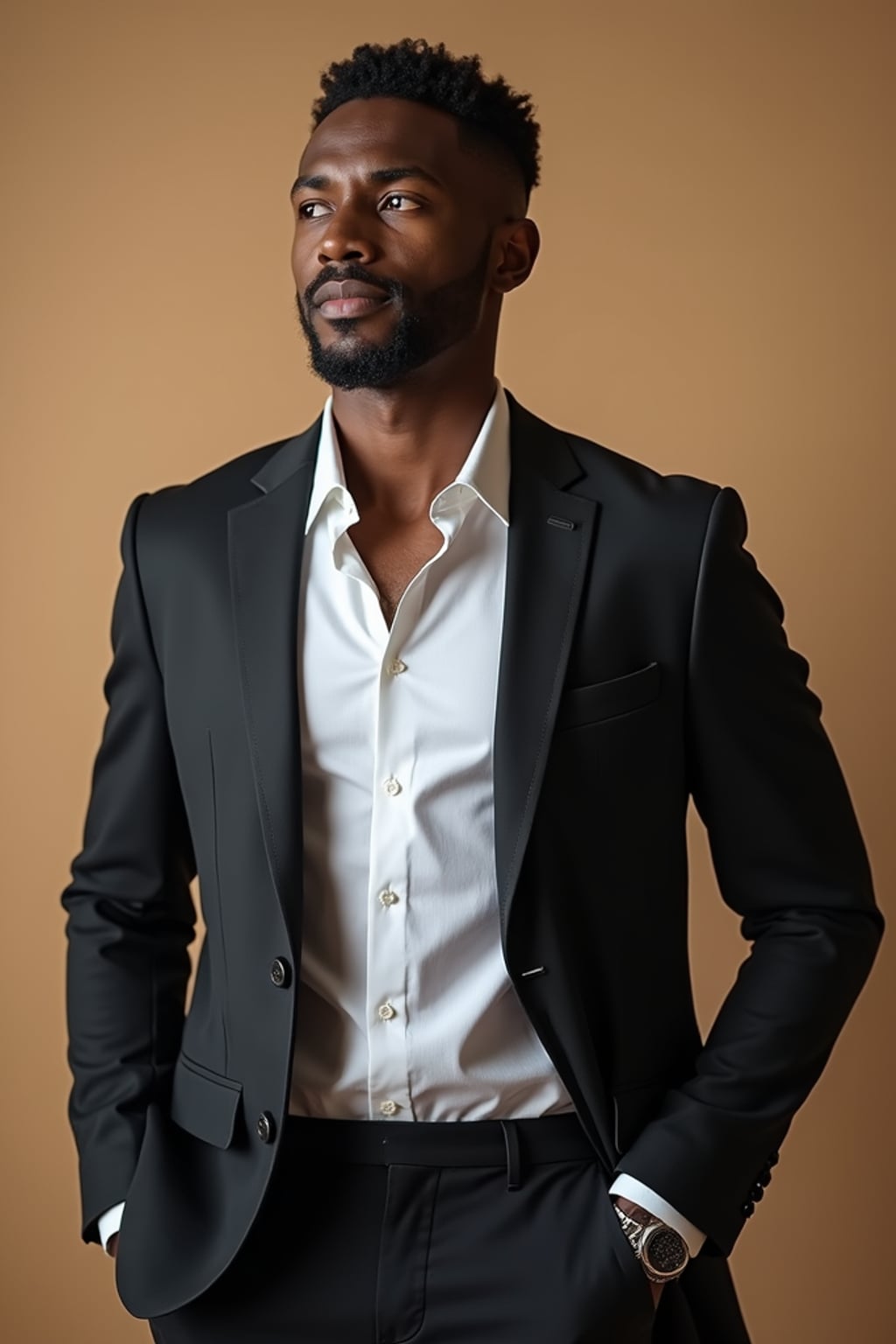 confident masculine  man dressed in smart-casual attire, ready for a dinner date
