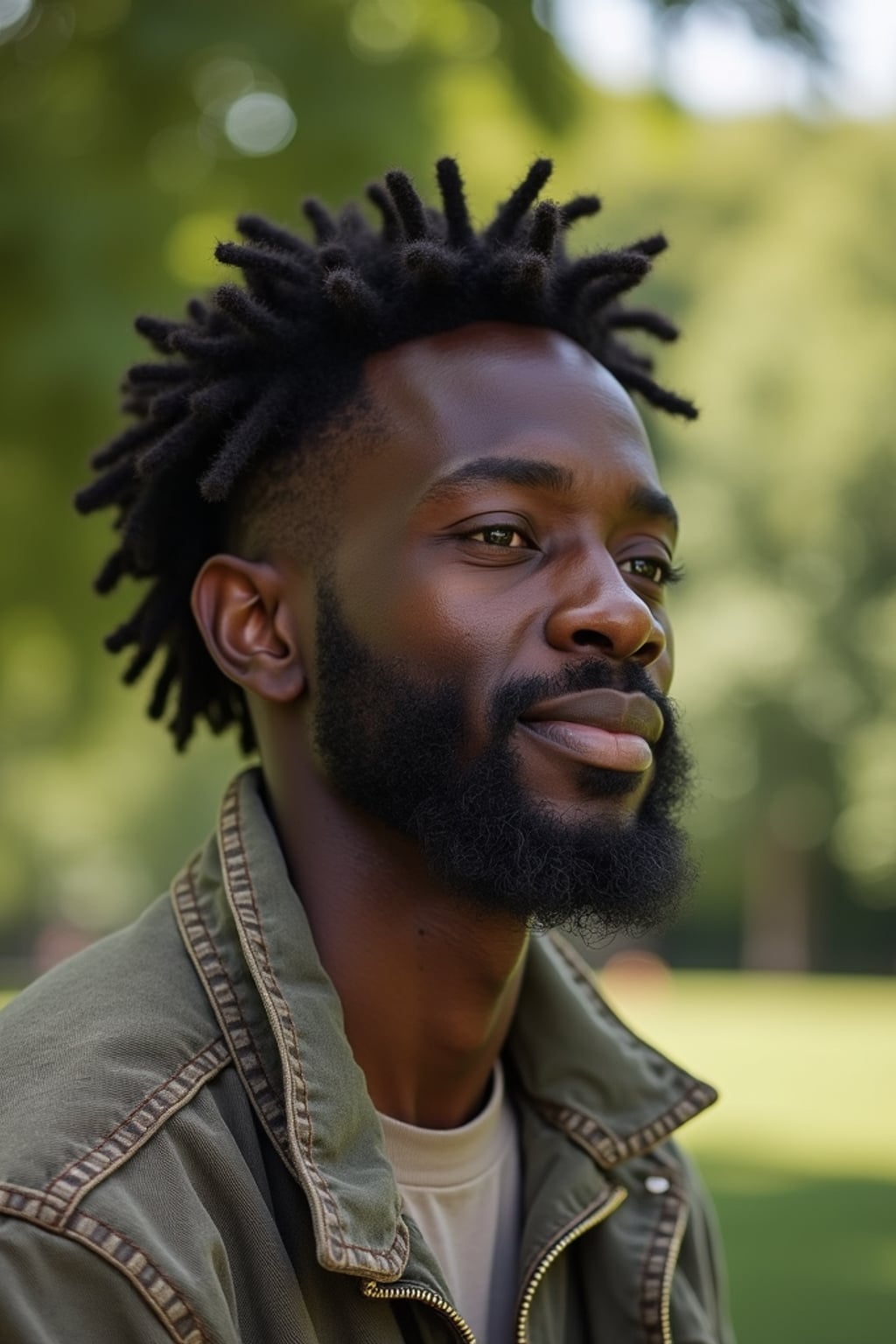 down-to-earth masculine  man hanging out in a quiet park, enjoying nature