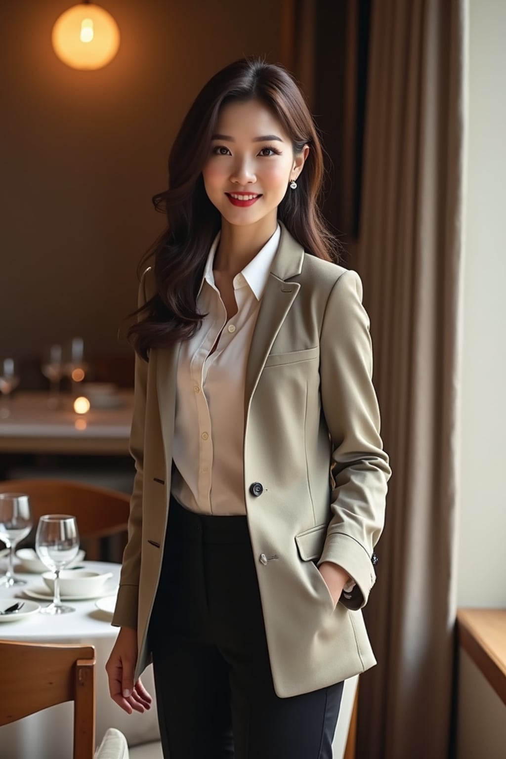 confident  feminine woman dressed in smart-casual attire, ready for a dinner date