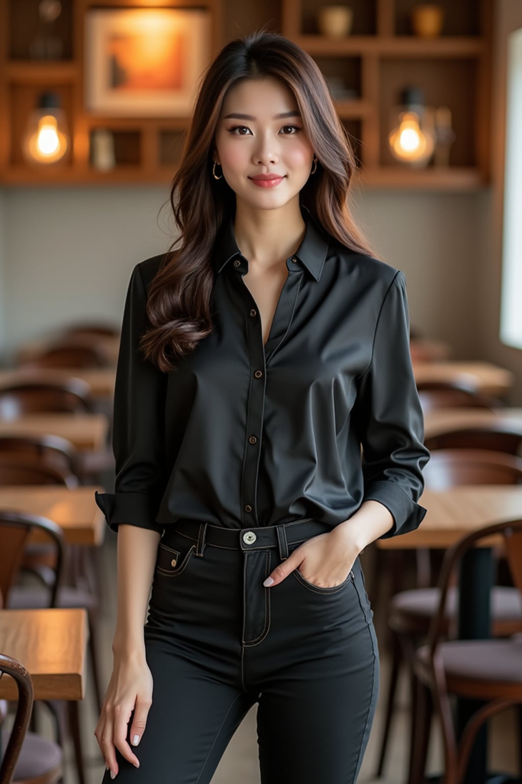 confident  feminine woman dressed in smart-casual attire, ready for a dinner date