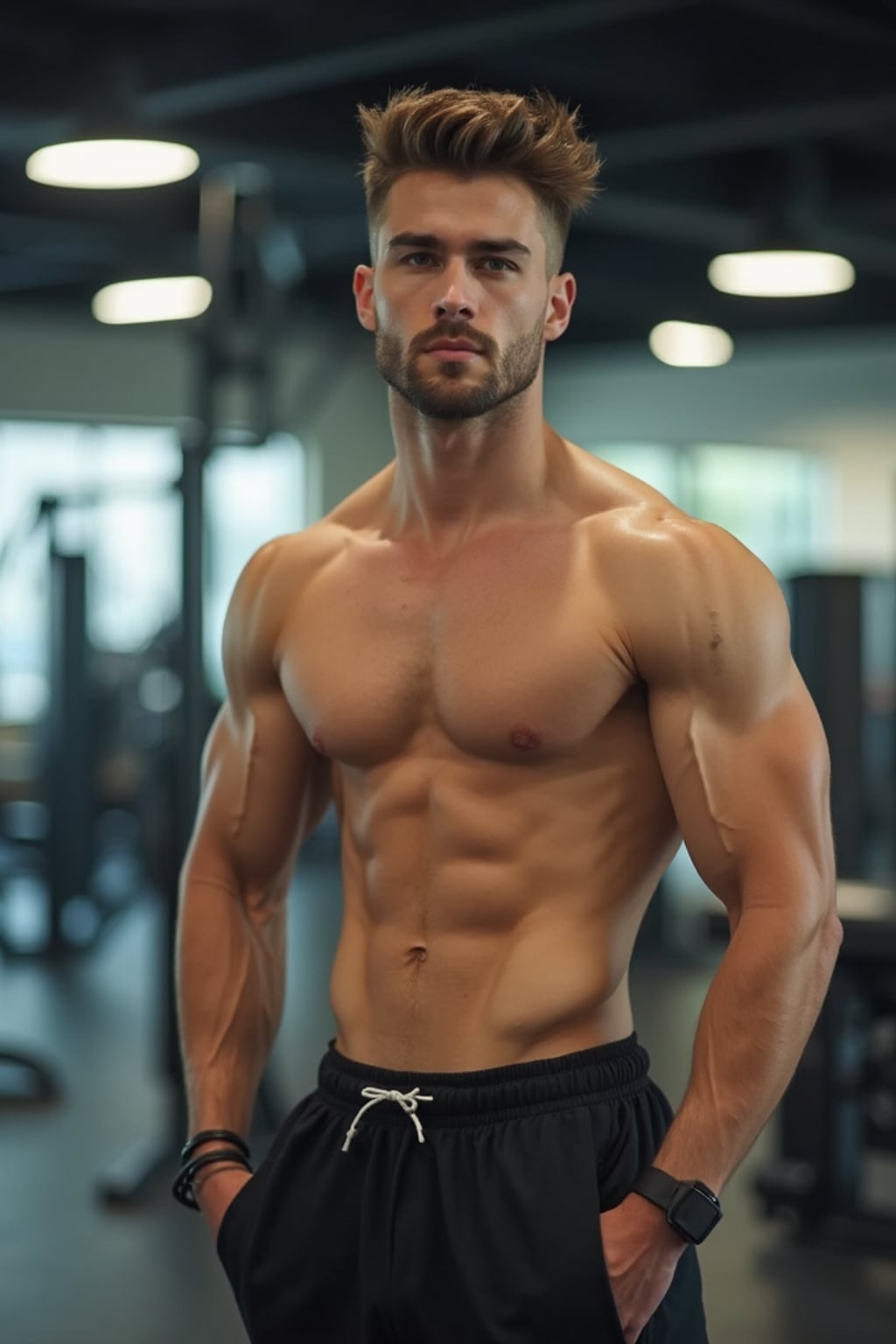 sporty masculine  man in a clean, well-lit gym environment
