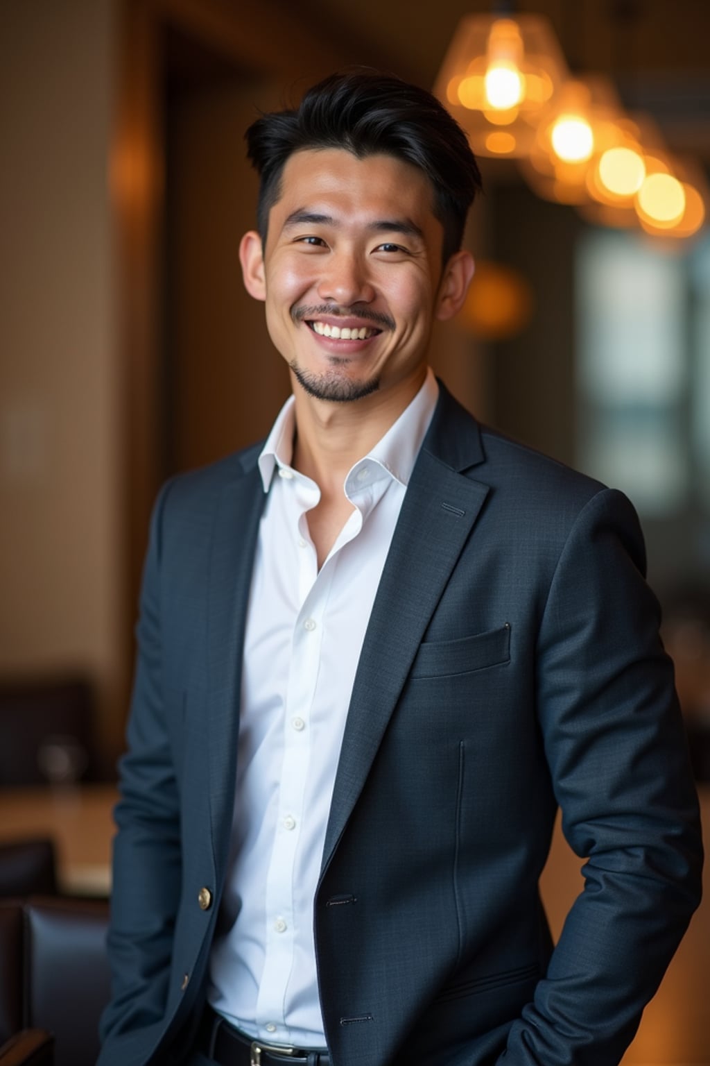 confident masculine  man dressed in smart-casual attire, ready for a dinner date