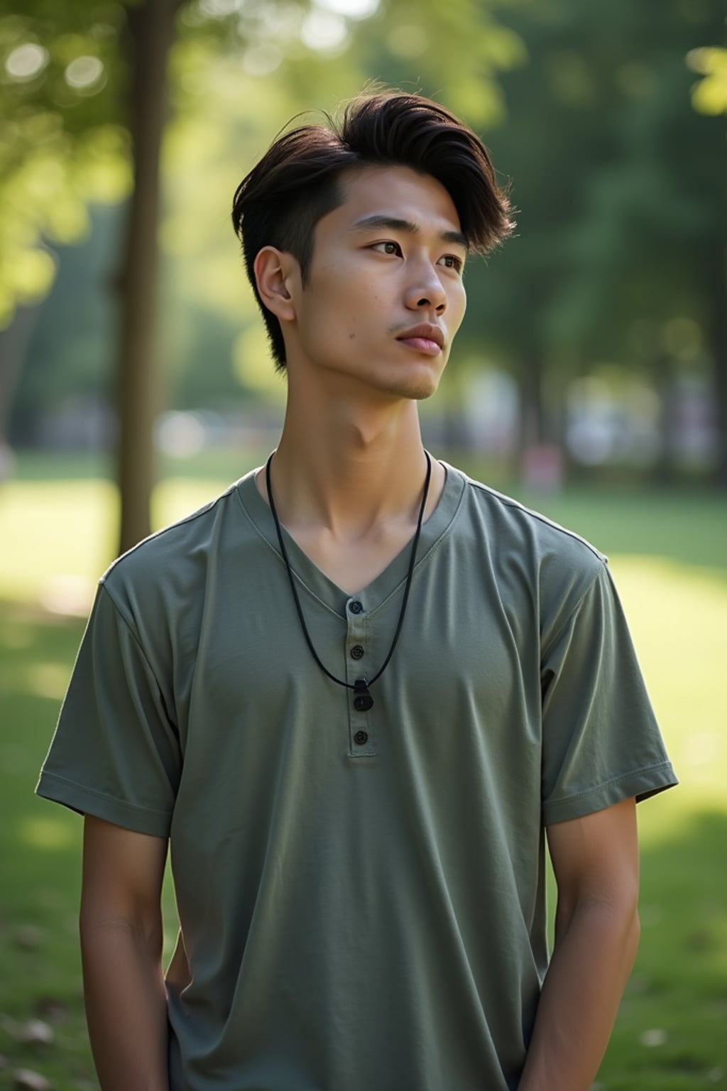 down-to-earth masculine  man hanging out in a quiet park, enjoying nature