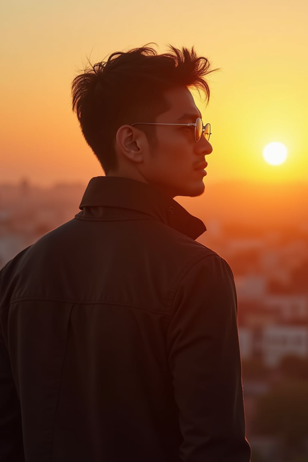 sunset-lover masculine  man enjoying a golden-hour skyline