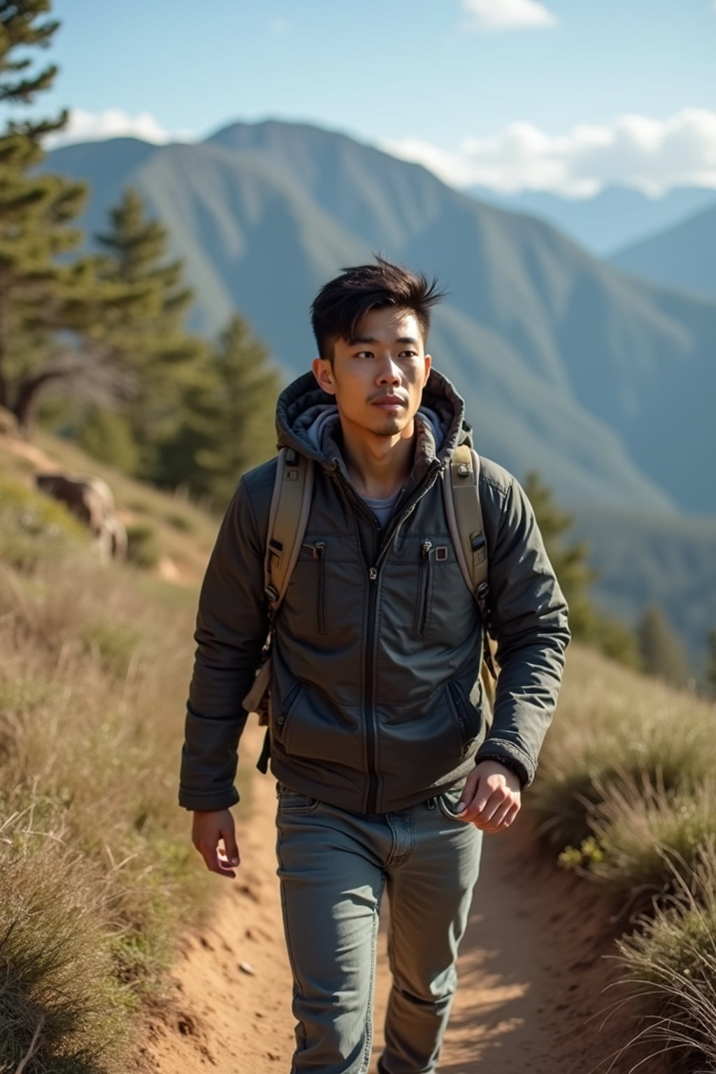 adventurous masculine  man exploring a scenic hiking trail