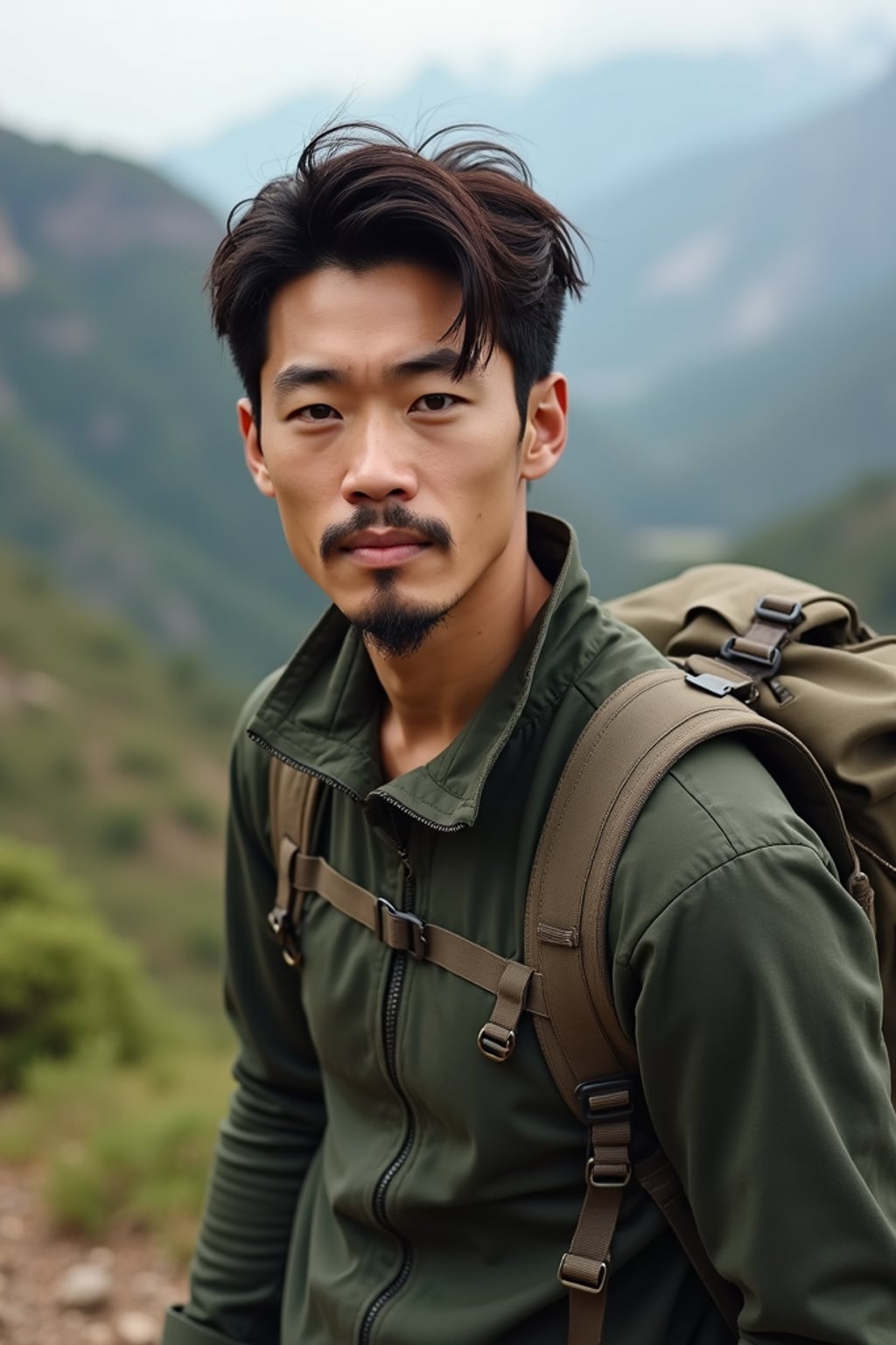 adventurous masculine  man exploring a scenic hiking trail