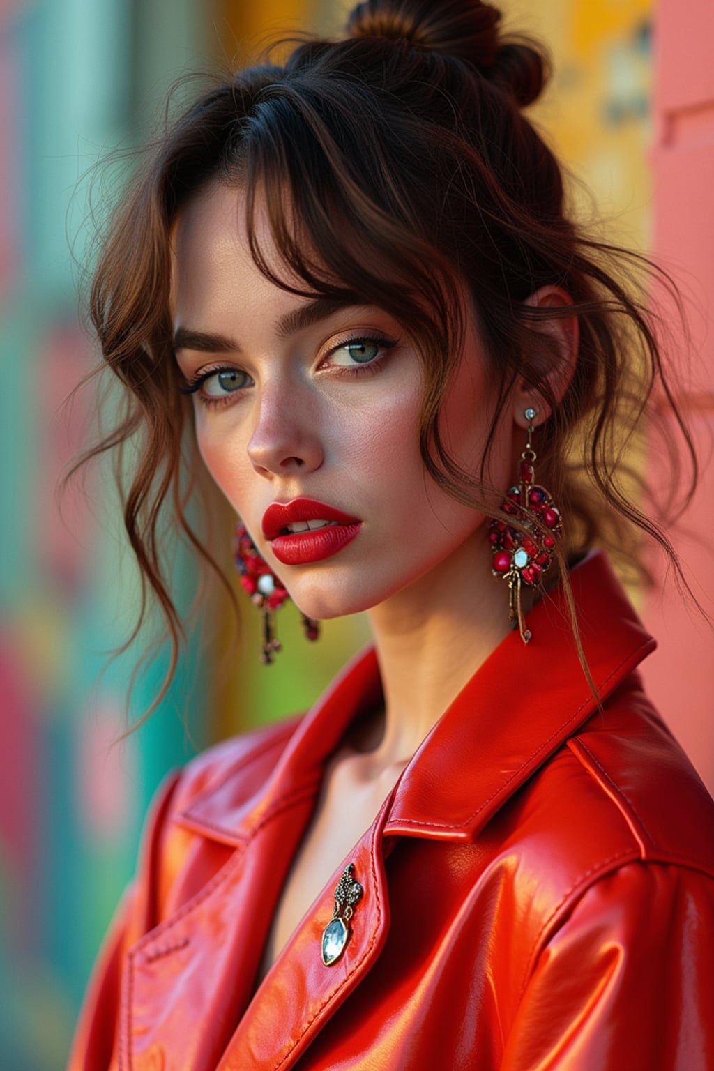 High-fashion E-Girl woman editorial shoot. Dressed in Y2K aesthetic, platform shoes, bold accessories . AI fashion-forward portrait.
