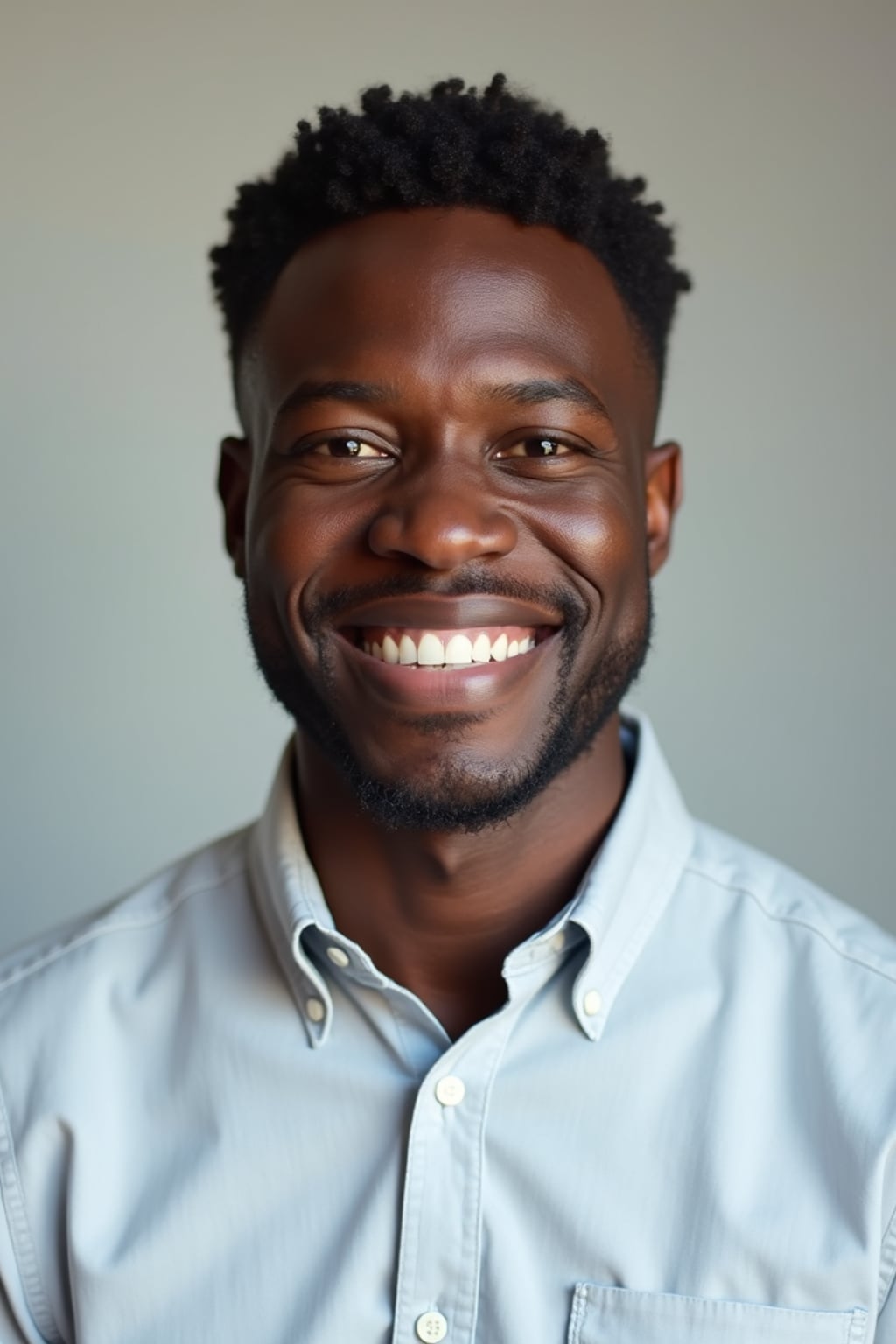 A professional therapist headshot of a compassionate man, taken in a well-lit studio with a plain backdrop. The man is dressed in  a neat, light-colored shirt with a friendly expression. The lighting is soft and even, highlighting their facial features with a warm and approachable expression. The focus is sharp, capturing the man's eyes and reassuring smile, creating a perfect headshot for therapy practices and professional profiles.